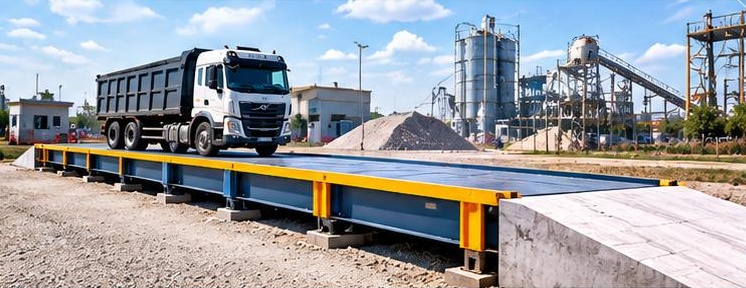Above-ground pitless weighbridge with an industrial truck